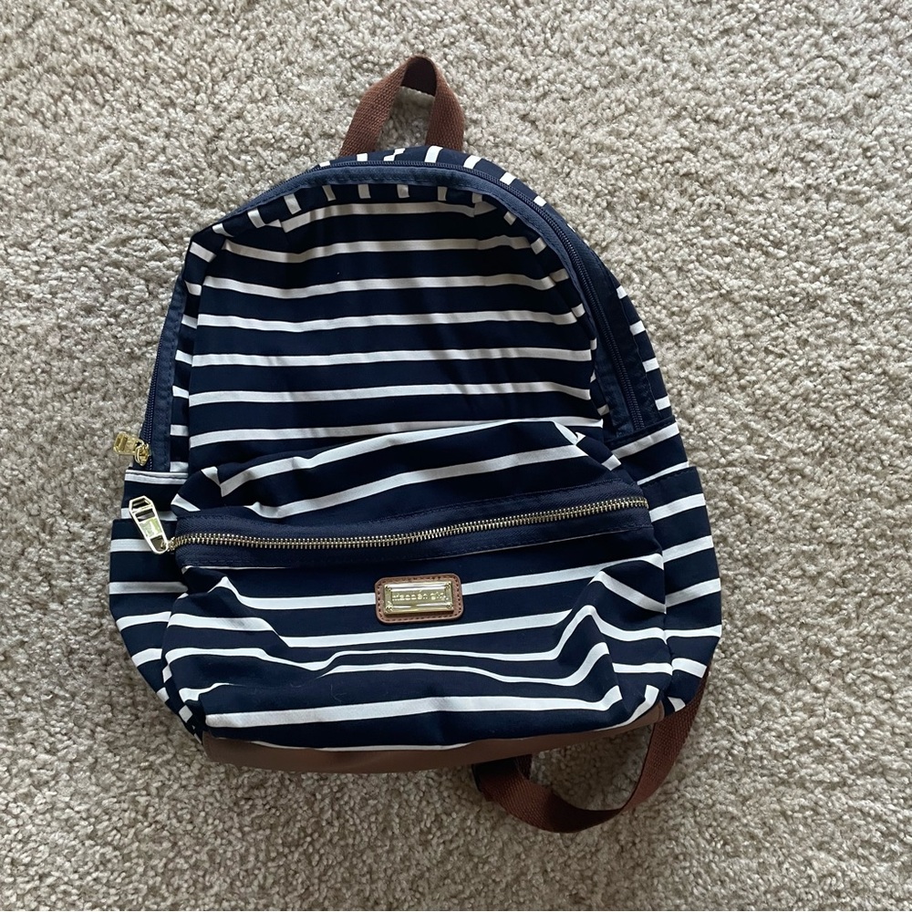 Madden Girl Navy and White Striped Backpack